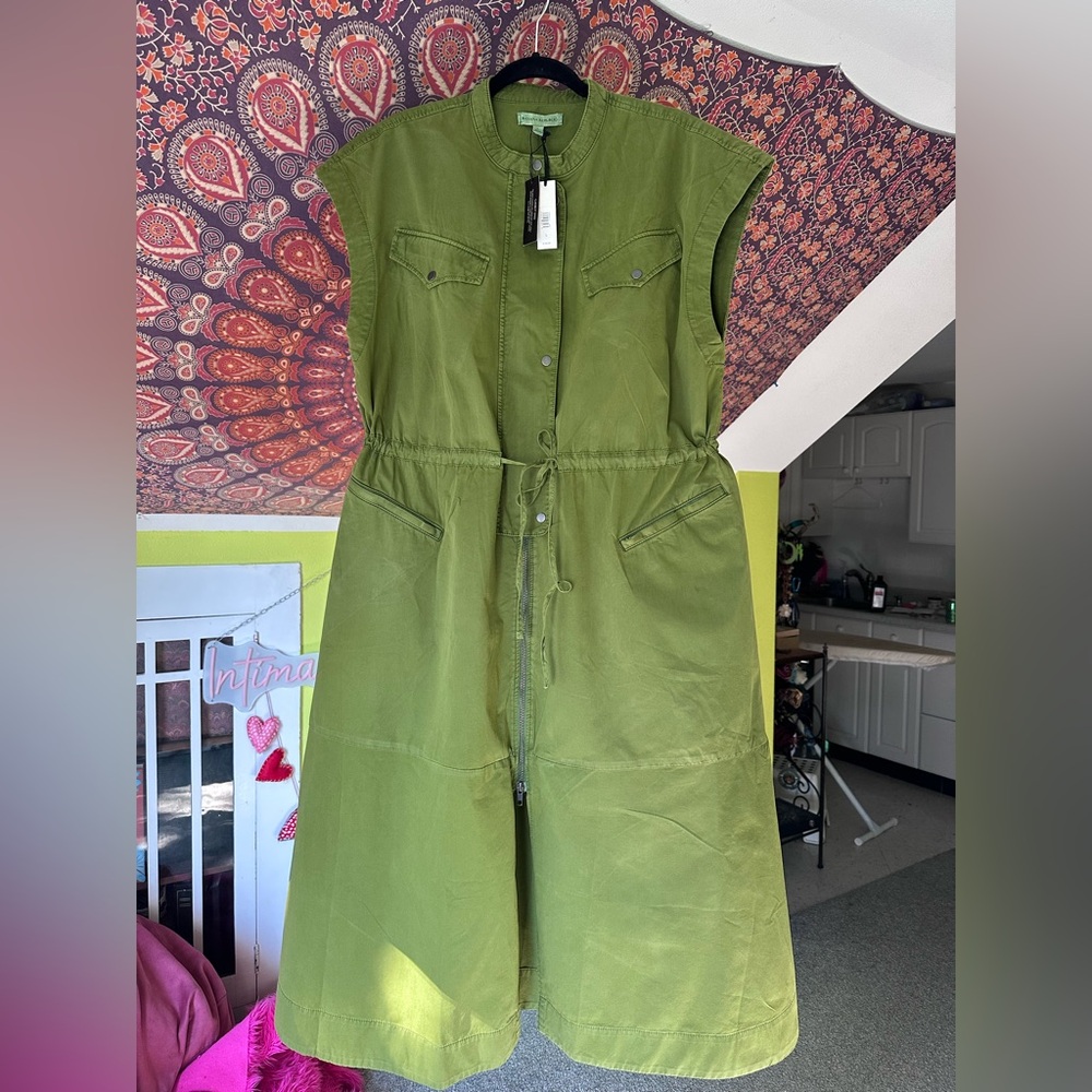 BANANA REPUBLIC COTTON TWILL UTILITY MAXI DRESS Olive Green NWT